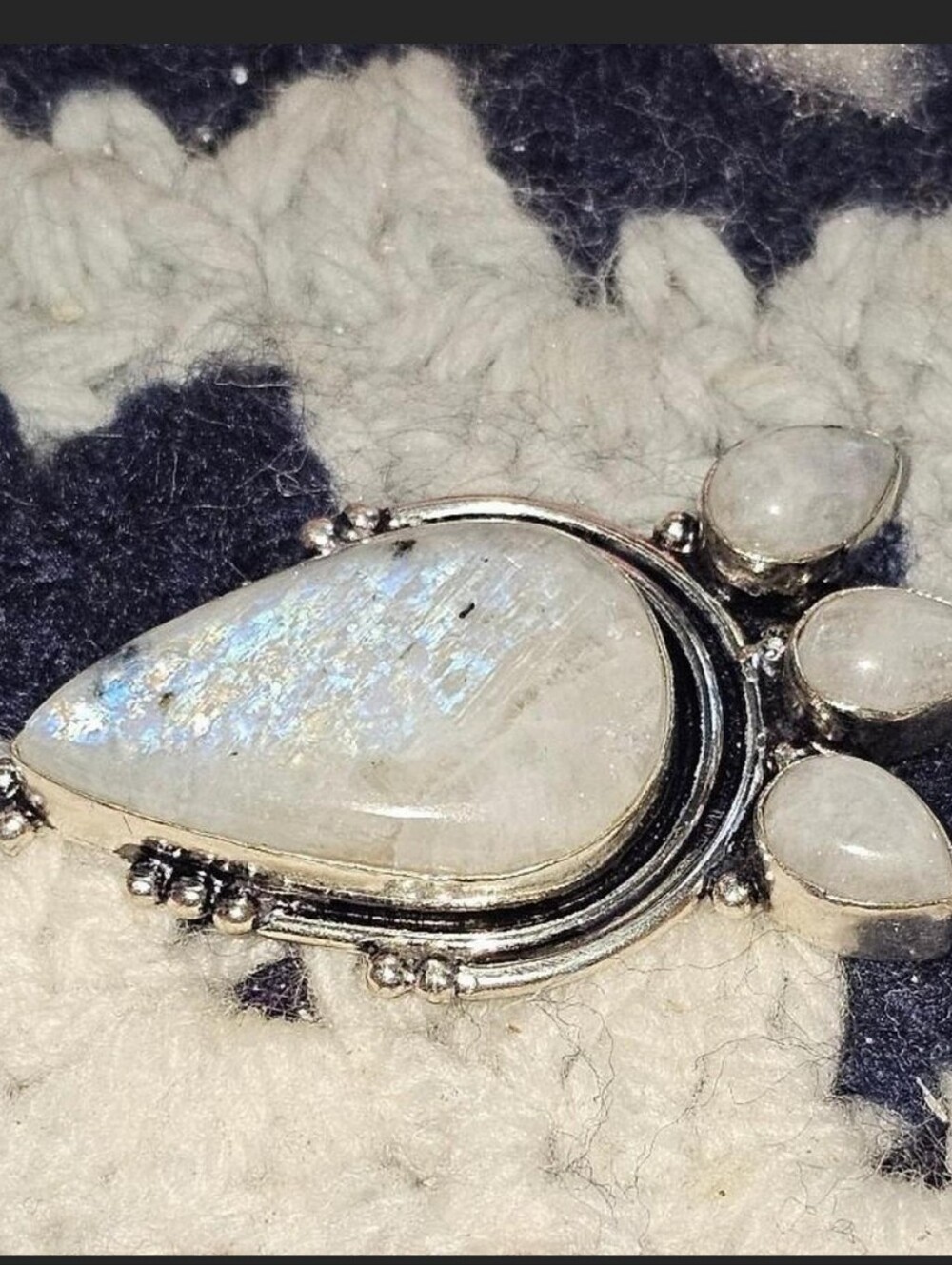 NEW🌙Large Moonstone Pendant 925 Sterling Silver Triple Moonstone Crown FLASHY - Picture 4 of 6